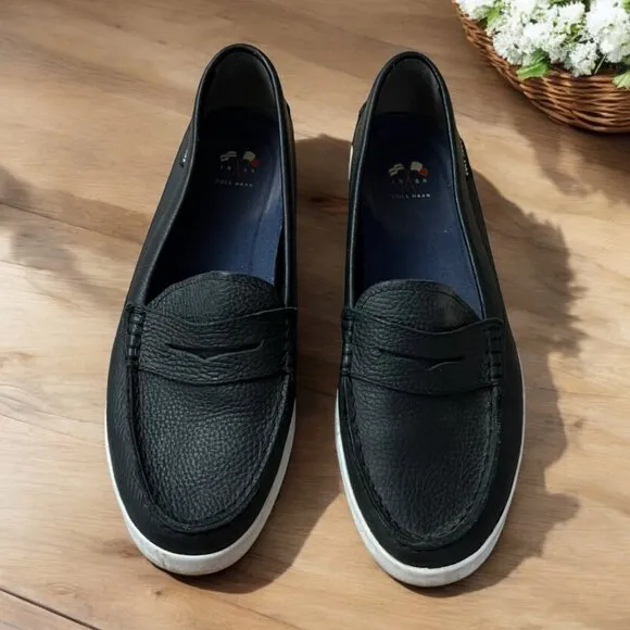 Cole Haan Black Leather Slip on Nautical Sailing Loafers Size 8.5