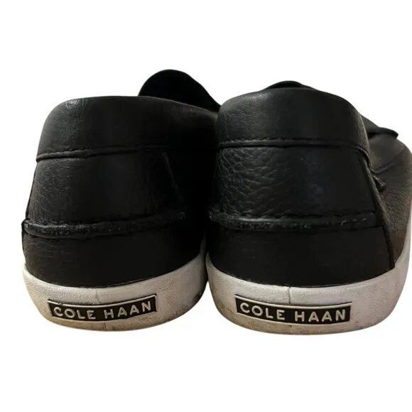 Cole Haan Black Leather Slip on Nautical Sailing Loafers Size 8.5
