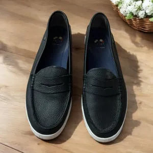 Cole Haan Black Leather Slip on Nautical Sailing Loafers Size 8.5
