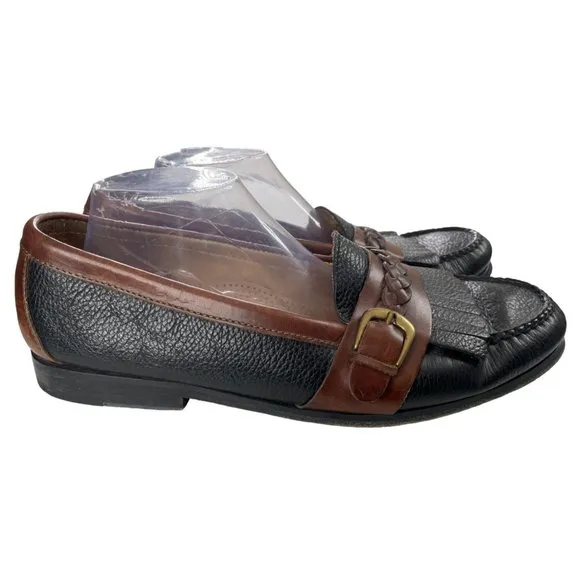 Cole Haan City Men's Black/Brown Leather Kiltie Braid Loafers Size 12D EUC