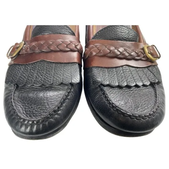 Cole Haan City Men's Black/Brown Leather Kiltie Braid Loafers Size 12D EUC