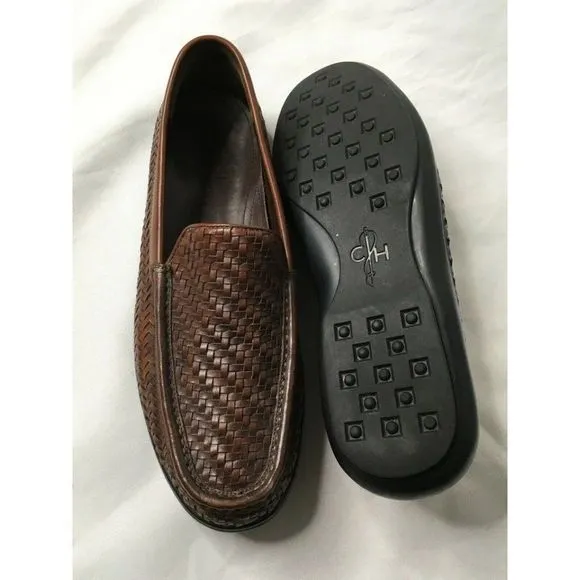 𝅺COLE Haan Leather Basket Weave Loafers Casual Dress Shoes Mens US10 Preowned