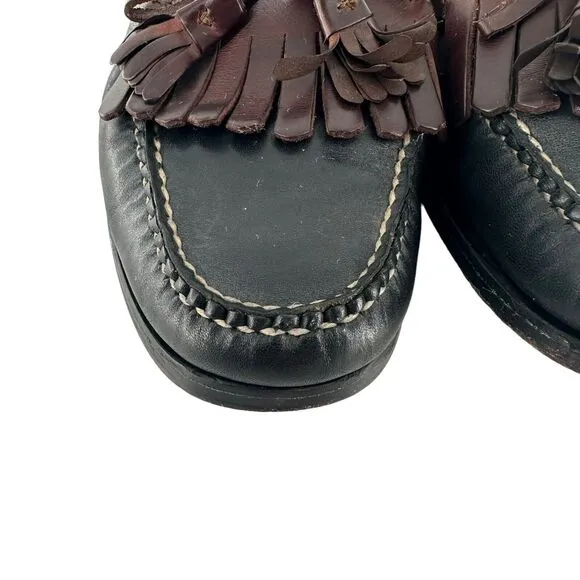 Cole Haan Loafers Mens 9D Black Brown Leather Kiltie Tassel Mexico Vintage