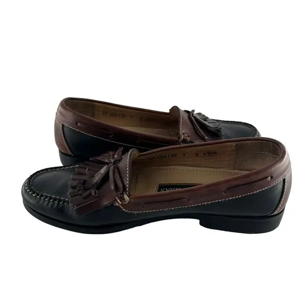 Cole Haan Loafers Mens 9D Black Brown Leather Kiltie Tassel Mexico Vintage