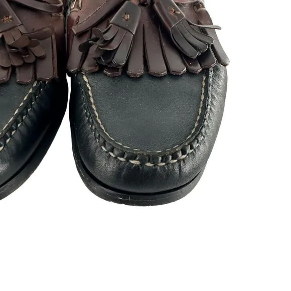Cole Haan Loafers Mens 9D Black Brown Leather Kiltie Tassel Mexico Vintage
