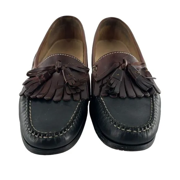 Cole Haan Loafers Mens 9D Black Brown Leather Kiltie Tassel Mexico Vintage