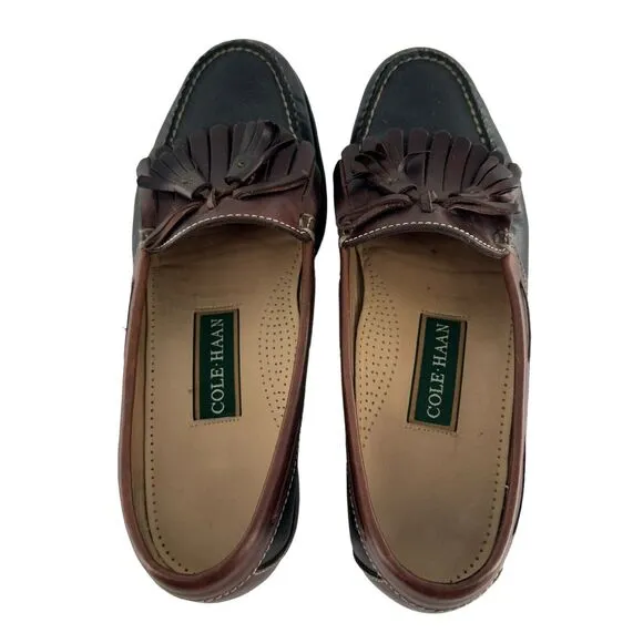Cole Haan Loafers Mens 9D Black Brown Leather Kiltie Tassel Mexico Vintage