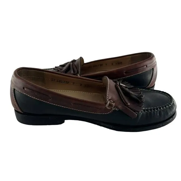 Cole Haan Loafers Mens 9D Black Brown Leather Kiltie Tassel Mexico Vintage