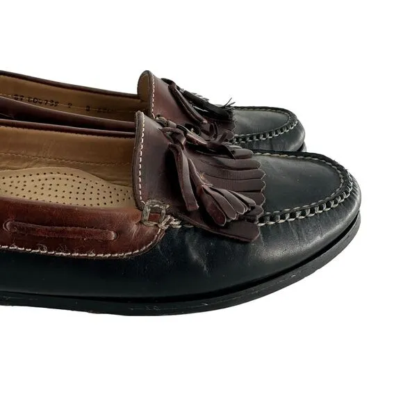 Cole Haan Loafers Mens 9D Black Brown Leather Kiltie Tassel Mexico Vintage