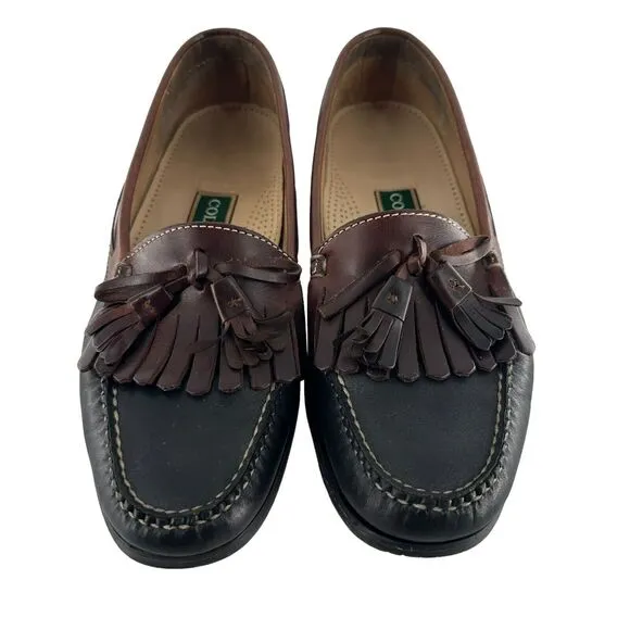 Cole Haan Loafers Mens 9D Black Brown Leather Kiltie Tassel Mexico Vintage