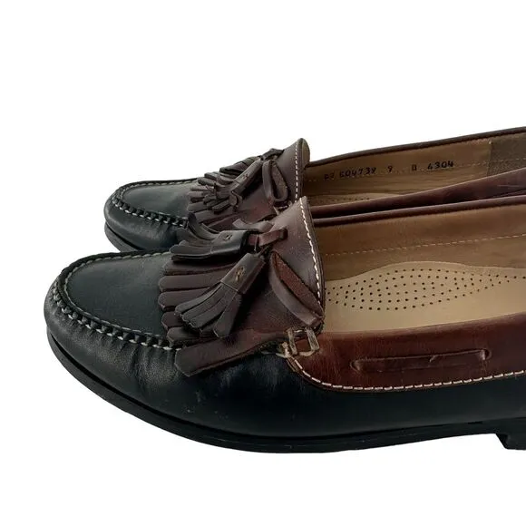 Cole Haan Loafers Mens 9D Black Brown Leather Kiltie Tassel Mexico Vintage