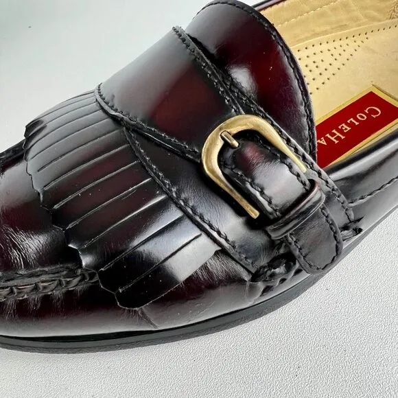 Cole Haan Mens 3516 Kiltie Monk Strap Loafers Burgundy Oxblood size 9D