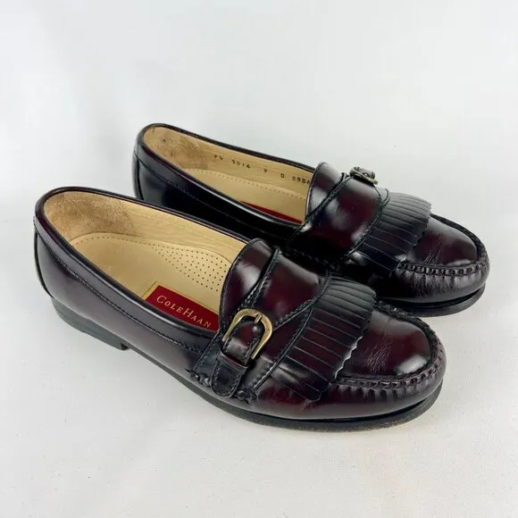 Cole Haan Mens 3516 Kiltie Monk Strap Loafers Burgundy Oxblood size 9D