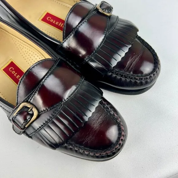 Cole Haan Mens 3516 Kiltie Monk Strap Loafers Burgundy Oxblood size 9D