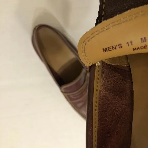 COLE HAAN MEN'S BROWN LEATHER SLIP-ON LOAFERS SIZE: 11M