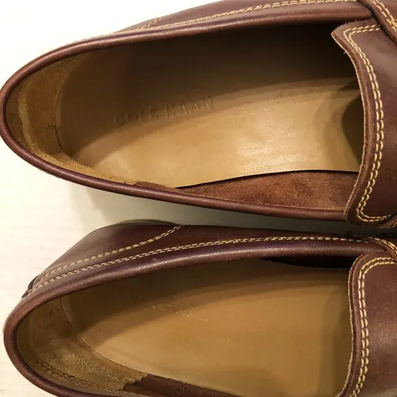 COLE HAAN MEN'S BROWN LEATHER SLIP-ON LOAFERS SIZE: 11M