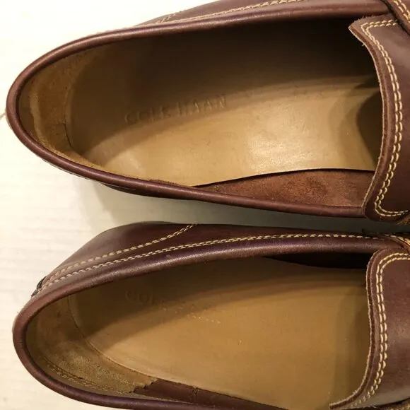 COLE HAAN MEN'S BROWN LEATHER SLIP-ON LOAFERS SIZE: 11M