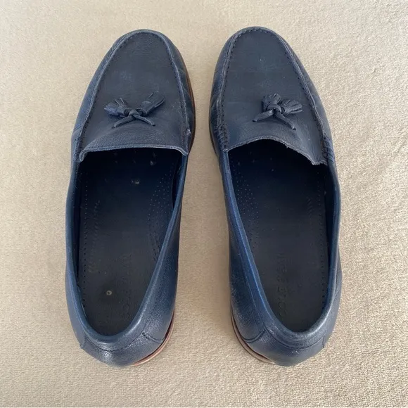 Cole Haan navy leather tassel loafers