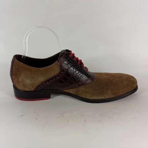 Cole Haan Saddle Loafers Men's 10 Brown Suede Low Top Almond Toe Casual Shoes