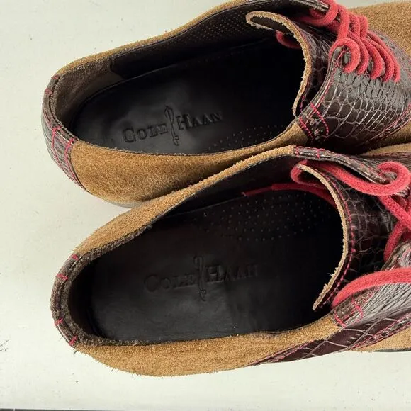Cole Haan Saddle Loafers Men's 10 Brown Suede Low Top Almond Toe Casual Shoes
