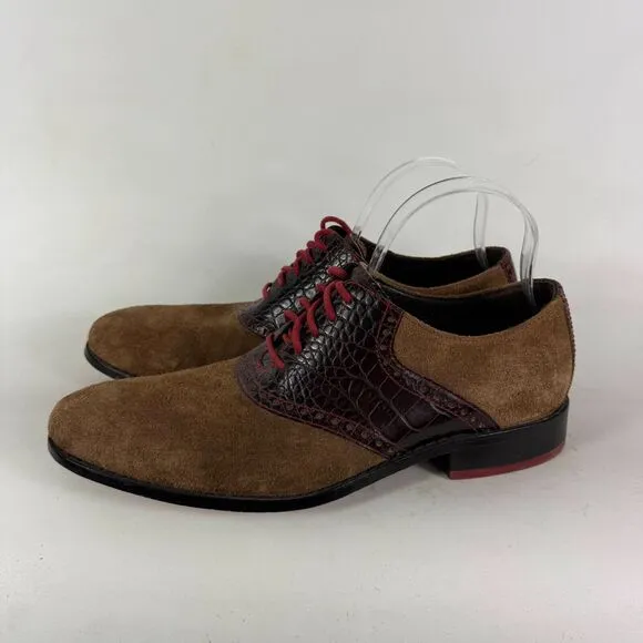 Cole Haan Saddle Loafers Men's 10 Brown Suede Low Top Almond Toe Casual Shoes