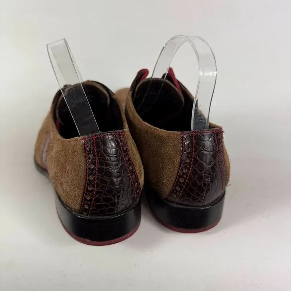 Cole Haan Saddle Loafers Men's 10 Brown Suede Low Top Almond Toe Casual Shoes