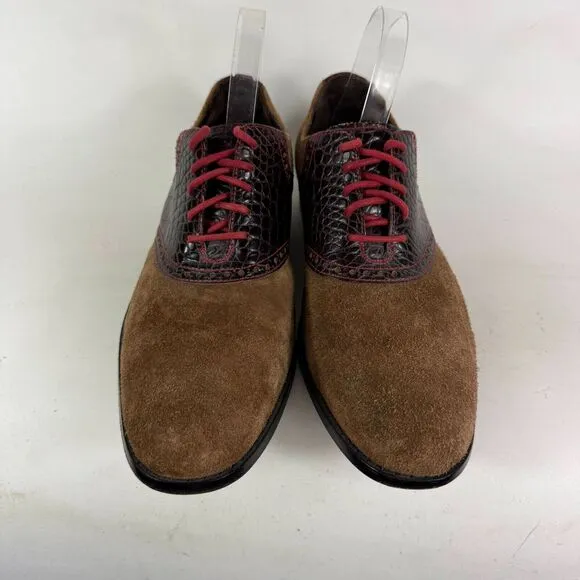Cole Haan Saddle Loafers Men's 10 Brown Suede Low Top Almond Toe Casual Shoes