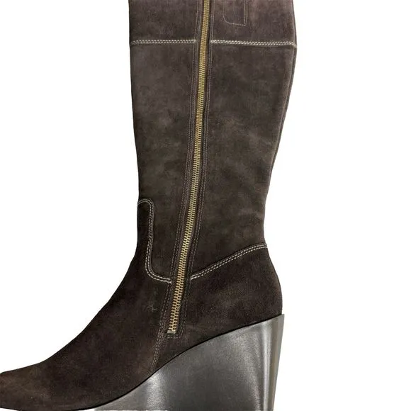 Cole Haan Women's Size 9B Brown Suede Wedge Waterproof Boots #D11 D35459 - NWOB