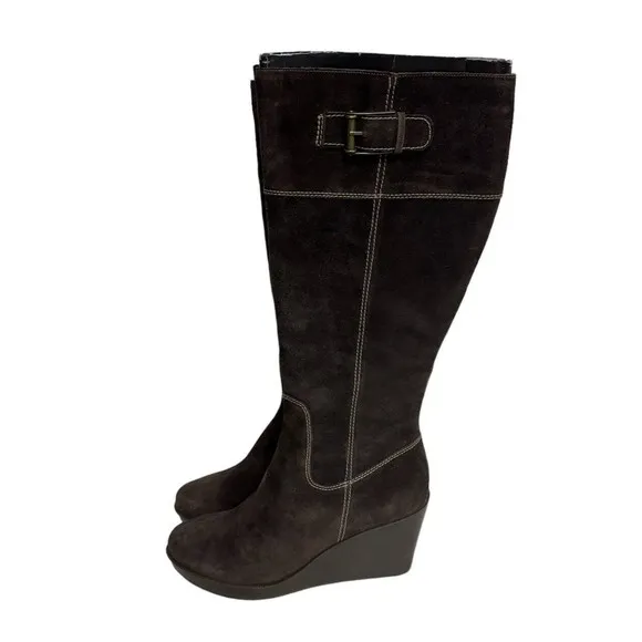 Cole Haan Women's Size 9B Brown Suede Wedge Waterproof Boots #D11 D35459 - NWOB