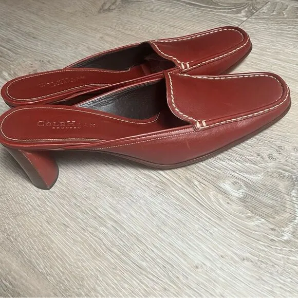 Cole Haan Country Cognac Brown Leather Contrast Stitching Slide Mule Loafers 10