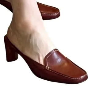 Cole Haan Country Cognac Brown Leather Contrast Stitching Slide Mule Loafers 10