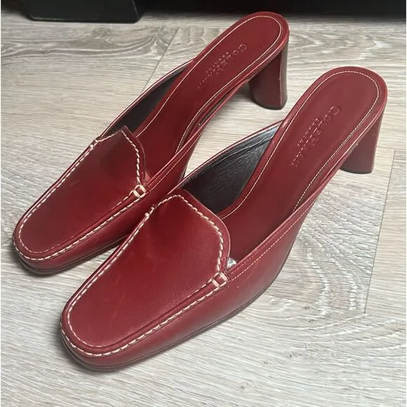 Cole Haan Country Cognac Brown Leather Contrast Stitching Slide Mule Loafers 10