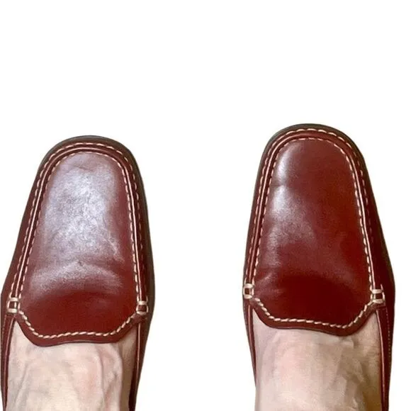 Cole Haan Country Cognac Brown Leather Contrast Stitching Slide Mule Loafers 10
