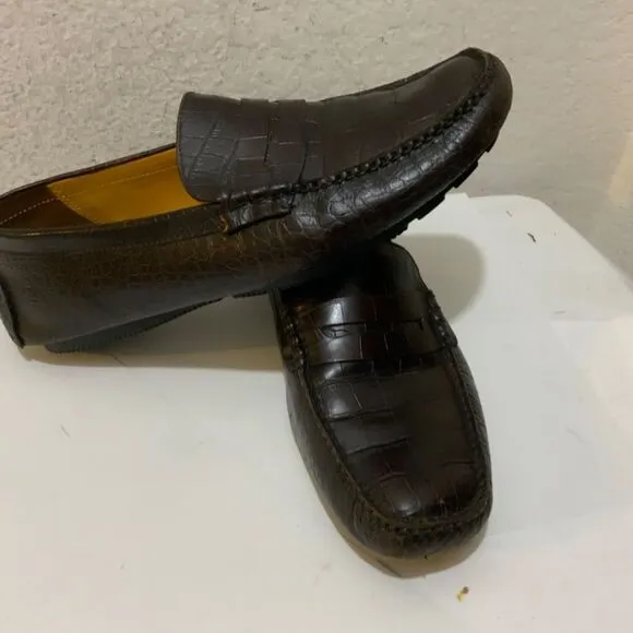 Cole Haan Driver Moccasin Loafers Mens Size 11.5 M Croc Embossed Leather