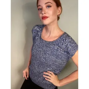 Comptoir des Cotonniers Blue Knit Short Sleeve Sweater ~ Sz M ~French Girl Style