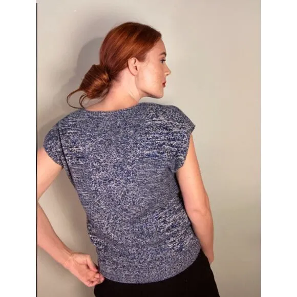 Comptoir des Cotonniers Blue Knit Short Sleeve Sweater ~ Sz M ~French Girl Style