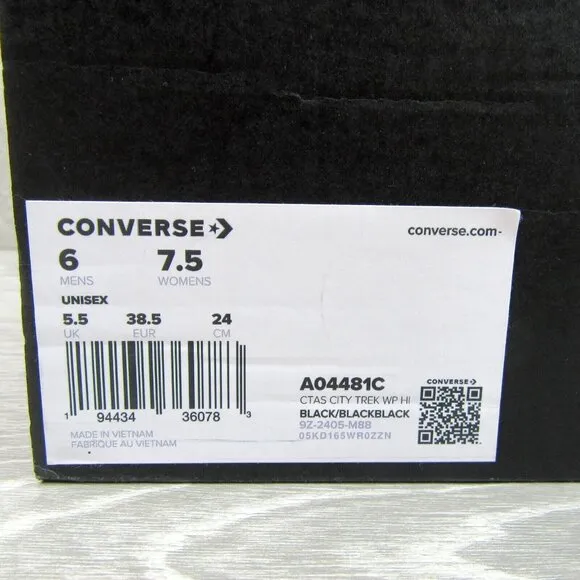 Converse Chuck Taylor AS City Trek Waterproof Boots Women's Size 7.5 Black NEW