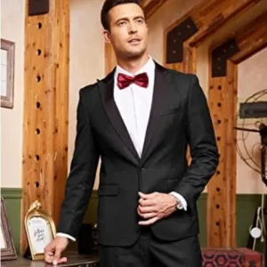 Coofandy Men Suit 2 Piece with Black Lapel Slim for Wedding Groom Tuxedo Set