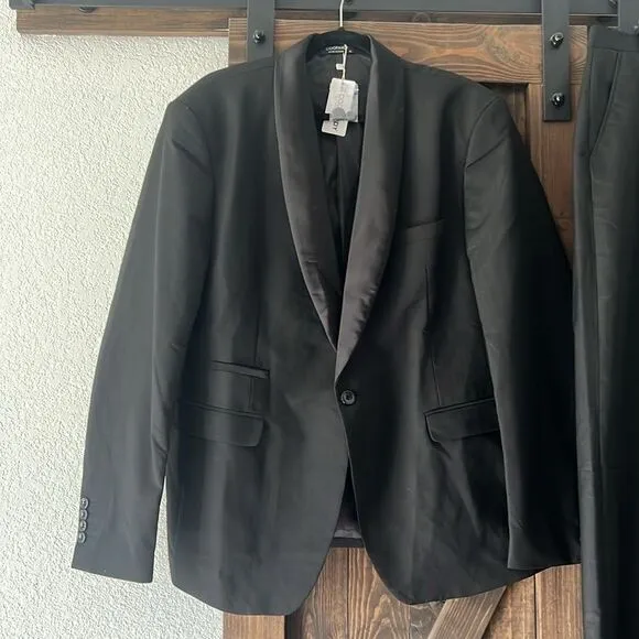 Coofandy Men Suit 2 Piece with Black Lapel Slim for Wedding Groom Tuxedo Set