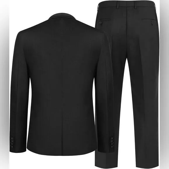 Coofandy Men Suit 2 Piece with Black Lapel Slim for Wedding Groom Tuxedo Set
