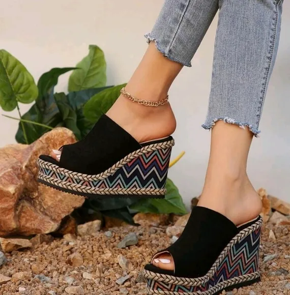 COPY - Bohemian Mules Women Fashionable Colorful High-Heeled Slippers With Plat…