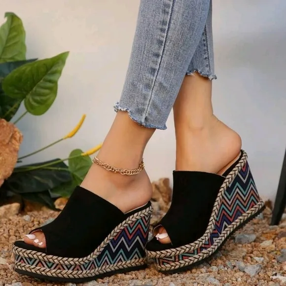 COPY - Bohemian Mules Women Fashionable Colorful High-Heeled Slippers With Plat…
