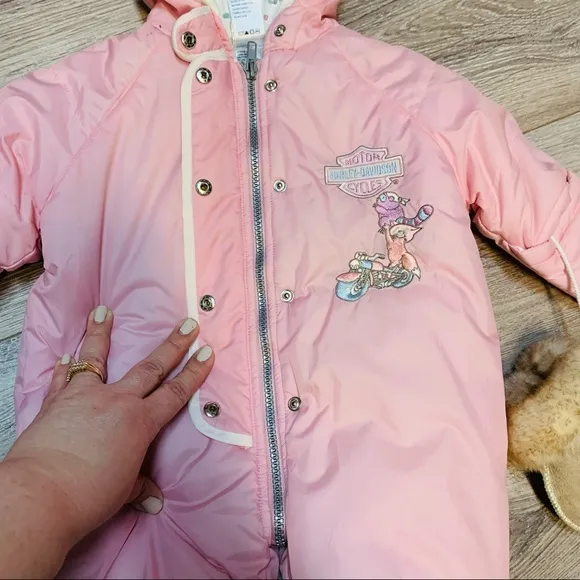 COPY - Harley Davidson infant baby puffer hooded snowsuit bunting with Sheepski…