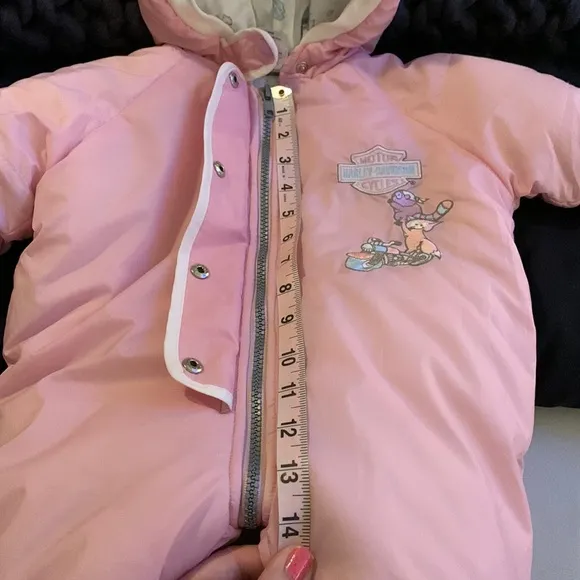 COPY - Harley Davidson infant baby puffer hooded snowsuit bunting with Sheepski…