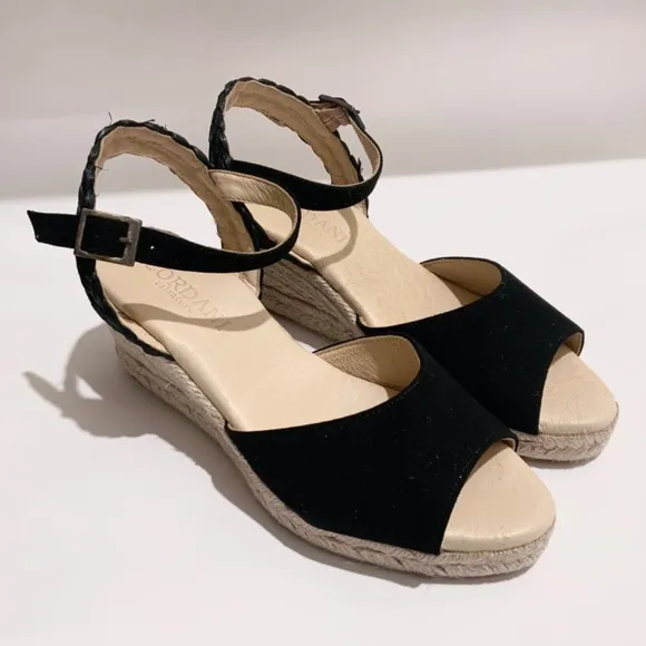 Cordani Eva Black Suede Wedge Platform Espadrilles Sandals MADE in SPAIN 39