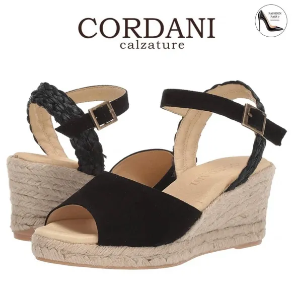 Cordani Eva Black Suede Wedge Platform Espadrilles Sandals MADE in SPAIN 39