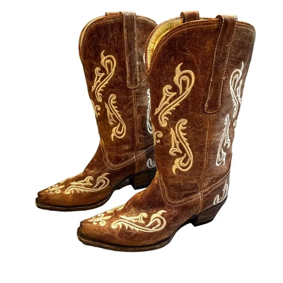Corral “Cortez Cleff Embroidery” Distressed Western Cowgirl Boot, Sz 7.5…