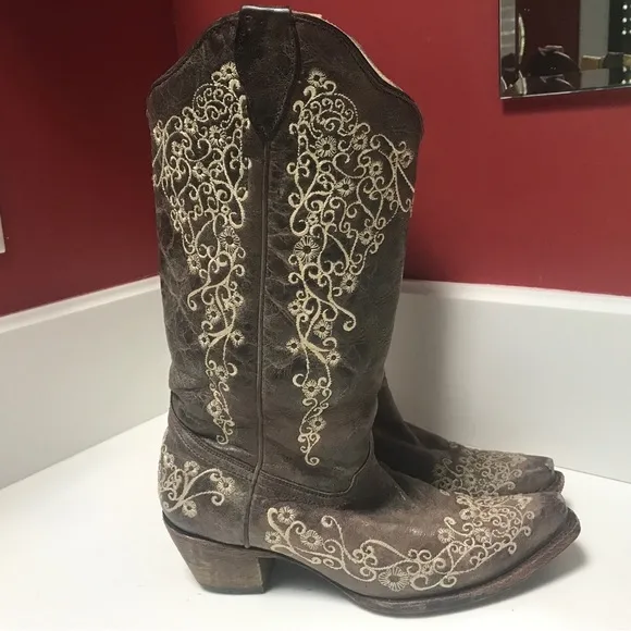Corral Ladies Brown Crater Bone Embroidery Western Boot (8.5)
