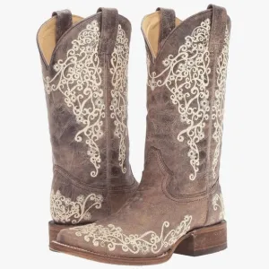 Corral Ladies Brown Crater Bone Embroidery Western Boot (8.5)