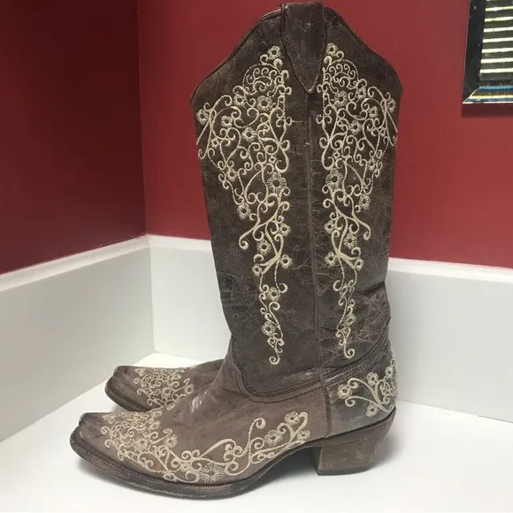 Corral Ladies Brown Crater Bone Embroidery Western Boot (8.5)